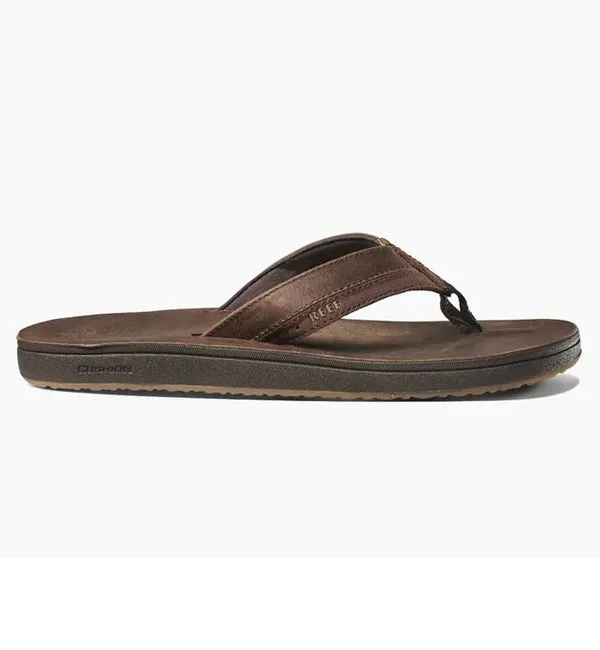Reef Leather Contoured Cushion Flip Flops  - Chocolate