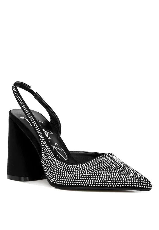 Rhinestone Embellished Suede Heel Sandals