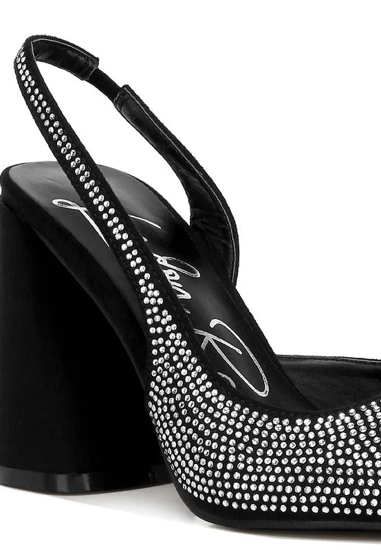 Rhinestone Embellished Suede Heel Sandals
