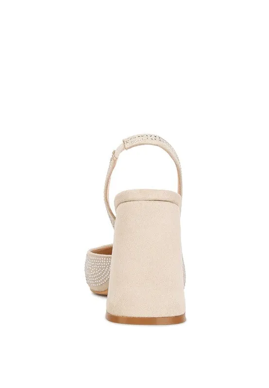 Rhinestone Embellished Suede Heel Sandals