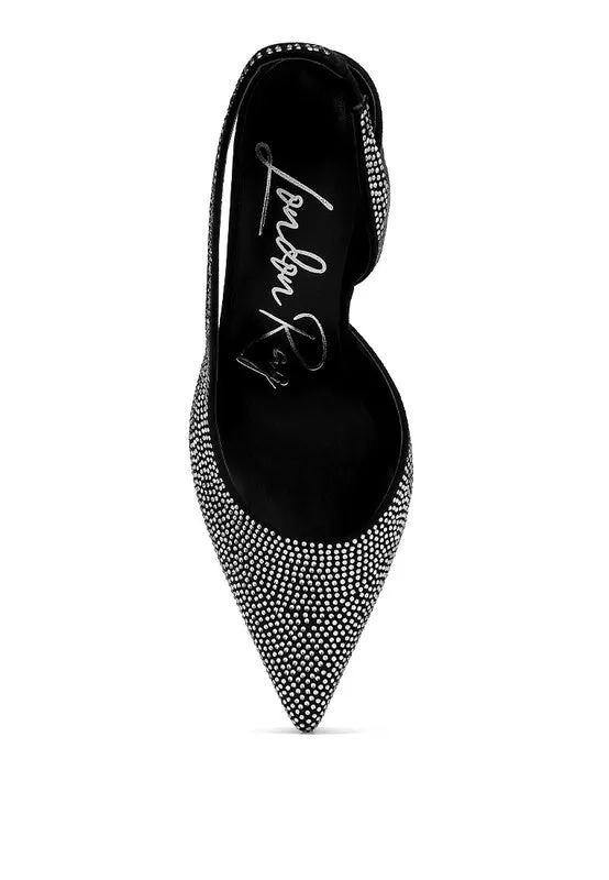 Rhinestone Embellished Suede Heel Sandals