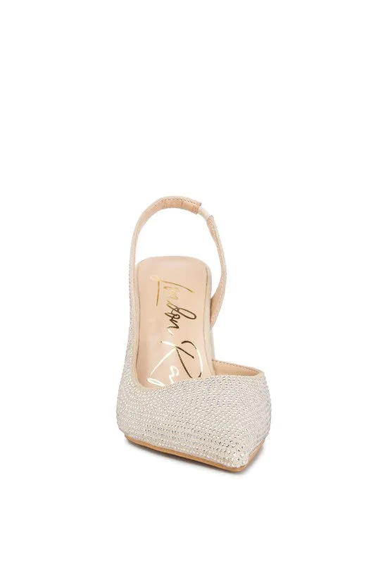 Rhinestone Embellished Suede Heel Sandals