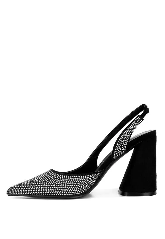 Rhinestone Embellished Suede Heel Sandals