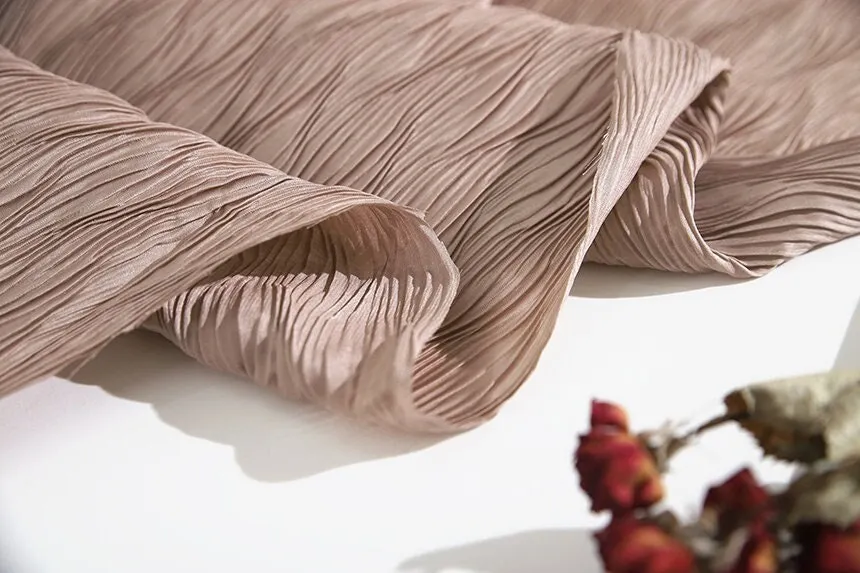 Ribbed Wave Pleated Polyester Wide Width Fabric - In Indi-pink - Quality Korean Fabric By the Yard / 53721GJ