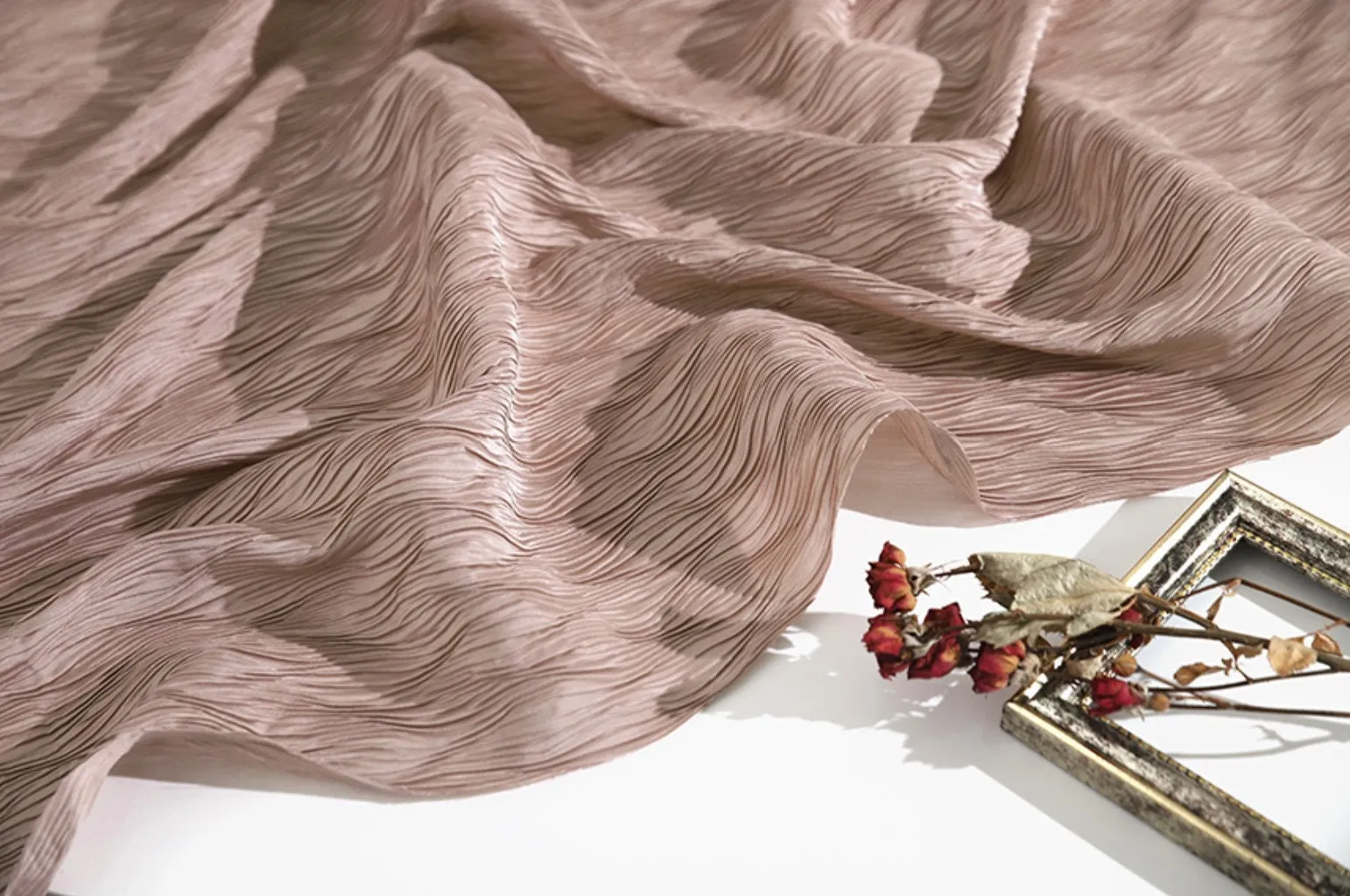 Ribbed Wave Pleated Polyester Wide Width Fabric - In Indi-pink - Quality Korean Fabric By the Yard / 53721GJ