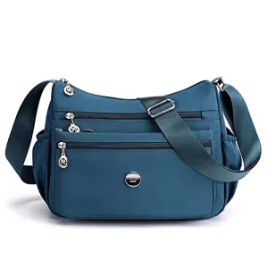 ROUROU Crossbody Bag for Women Multi Zip Pocket Shoulder Bag Lightweight Handbag Large Capacity Satchel Casual Purse