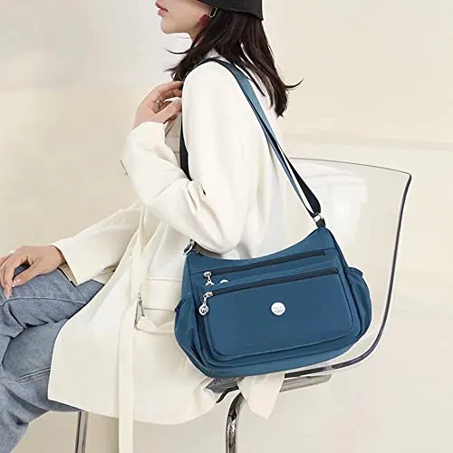 ROUROU Crossbody Bag for Women Multi Zip Pocket Shoulder Bag Lightweight Handbag Large Capacity Satchel Casual Purse