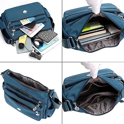 ROUROU Crossbody Bag for Women Multi Zip Pocket Shoulder Bag Lightweight Handbag Large Capacity Satchel Casual Purse