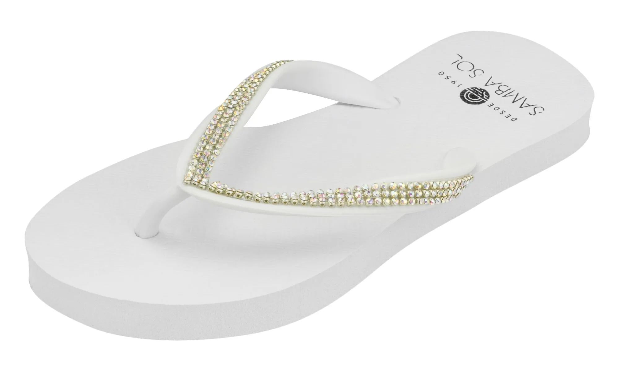 Samba Sol Kid's Crystal Collection Flip Flops - Iridescent White