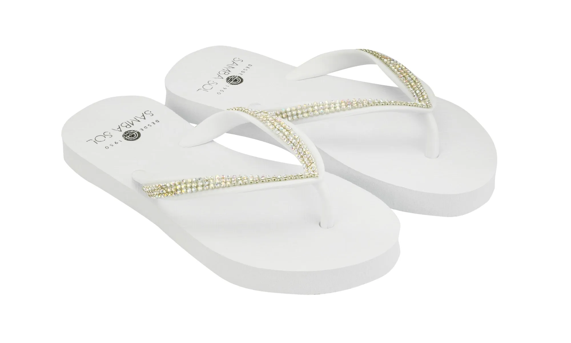 Samba Sol Kid's Crystal Collection Flip Flops - Iridescent White