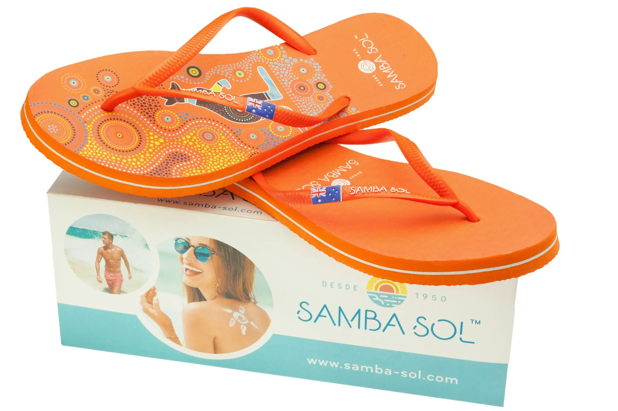 Samba Sol Women's Countries Collection Flip Flops - Australia Orange