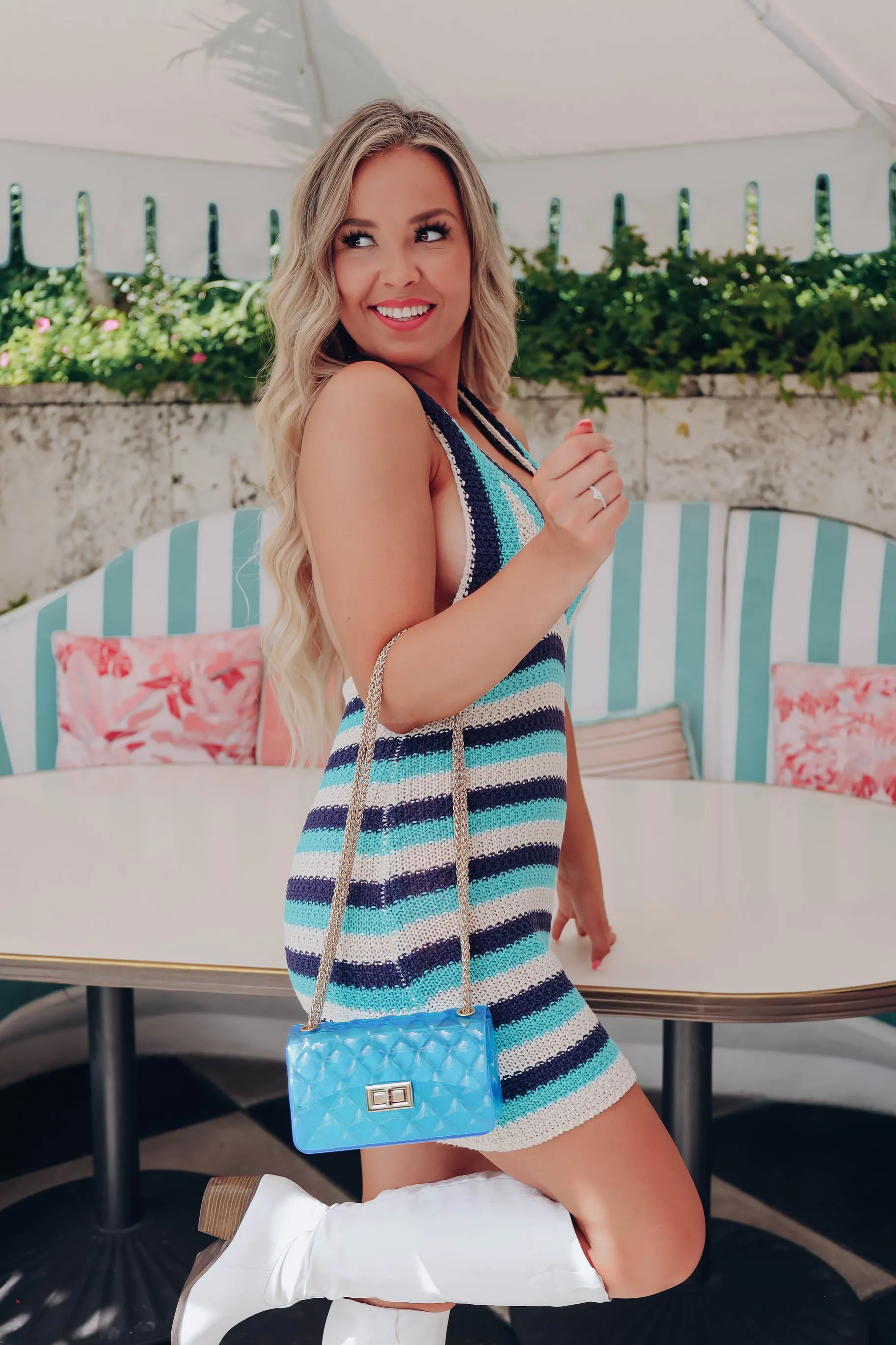 Santa Monica Striped Crochet Dress - Blue