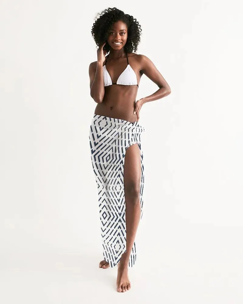Sheer Swimsuit Cover Up Abstract Print Black and White