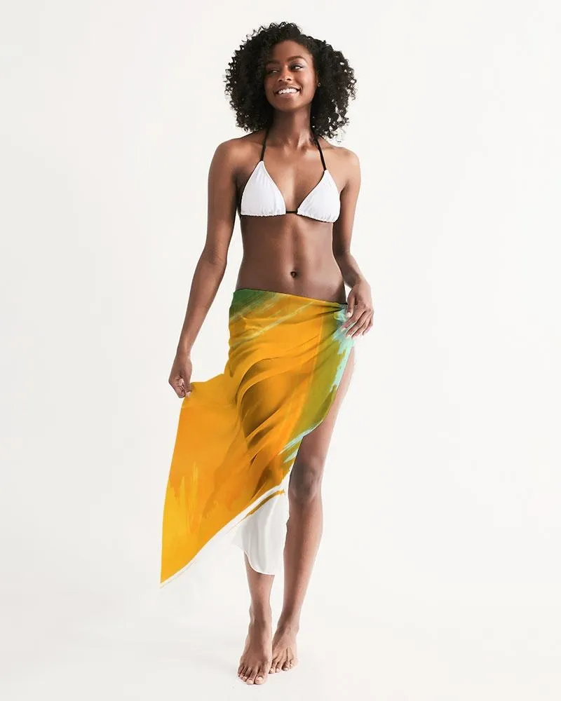 Sheer Swimsuit Cover Up Abstract Print Orange and Green