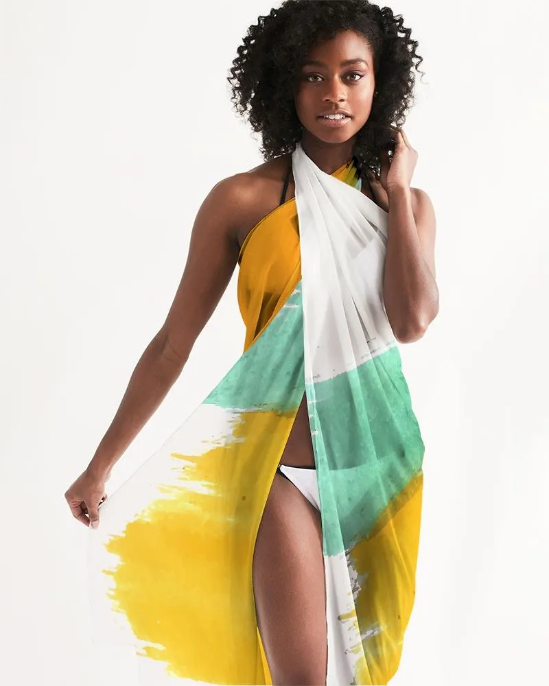 Sheer Swimsuit Cover Up Abstract Print Orange and Green
