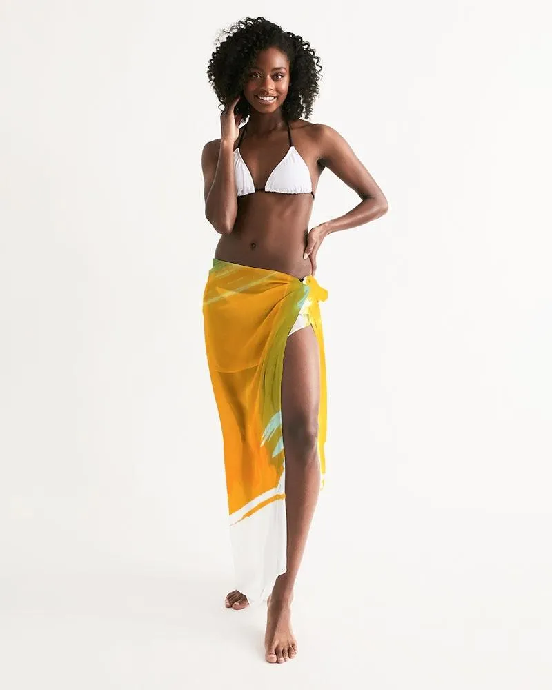 Sheer Swimsuit Cover Up Abstract Print Orange and Green