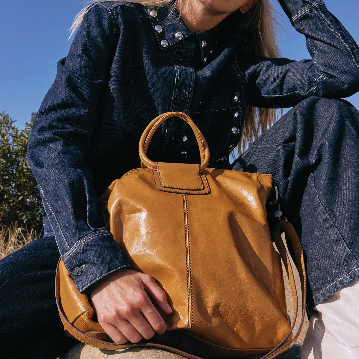 Sheila Large Satchel In Polished Leather - Natural