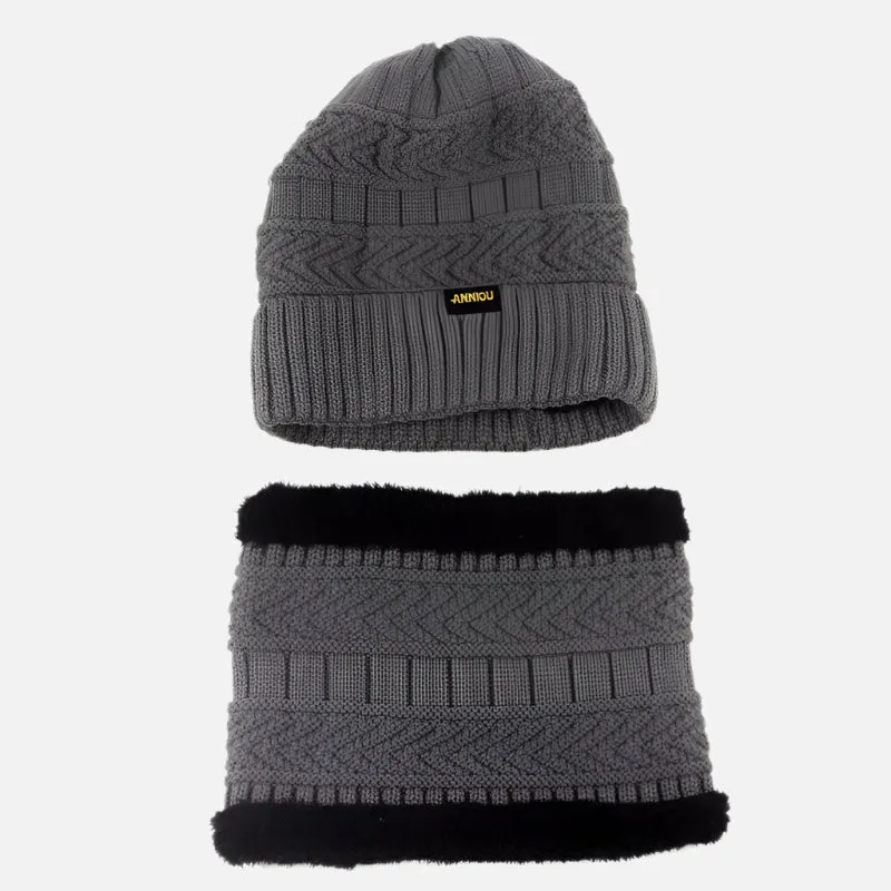 Sidiou Group Fashion Winter Knitted Hat and Scarf Set For Unisex Knitted Beanie Hat Fleece Lining Outdoor Ski Windproof Earflap Cap Scarves