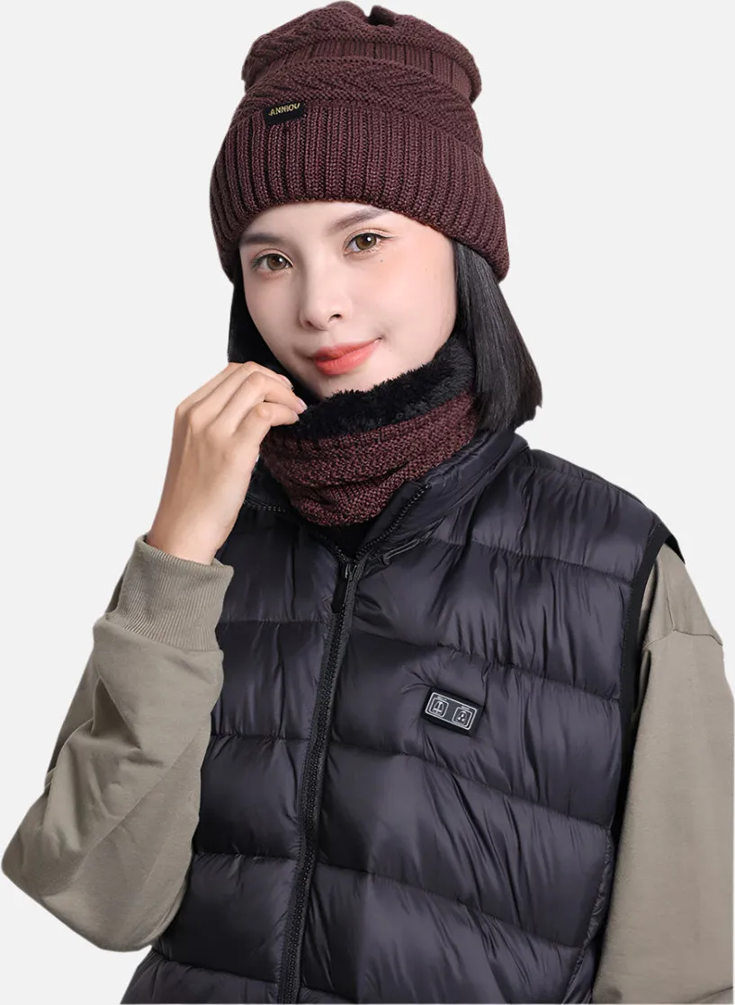 Sidiou Group Fashion Winter Knitted Hat and Scarf Set For Unisex Knitted Beanie Hat Fleece Lining Outdoor Ski Windproof Earflap Cap Scarves