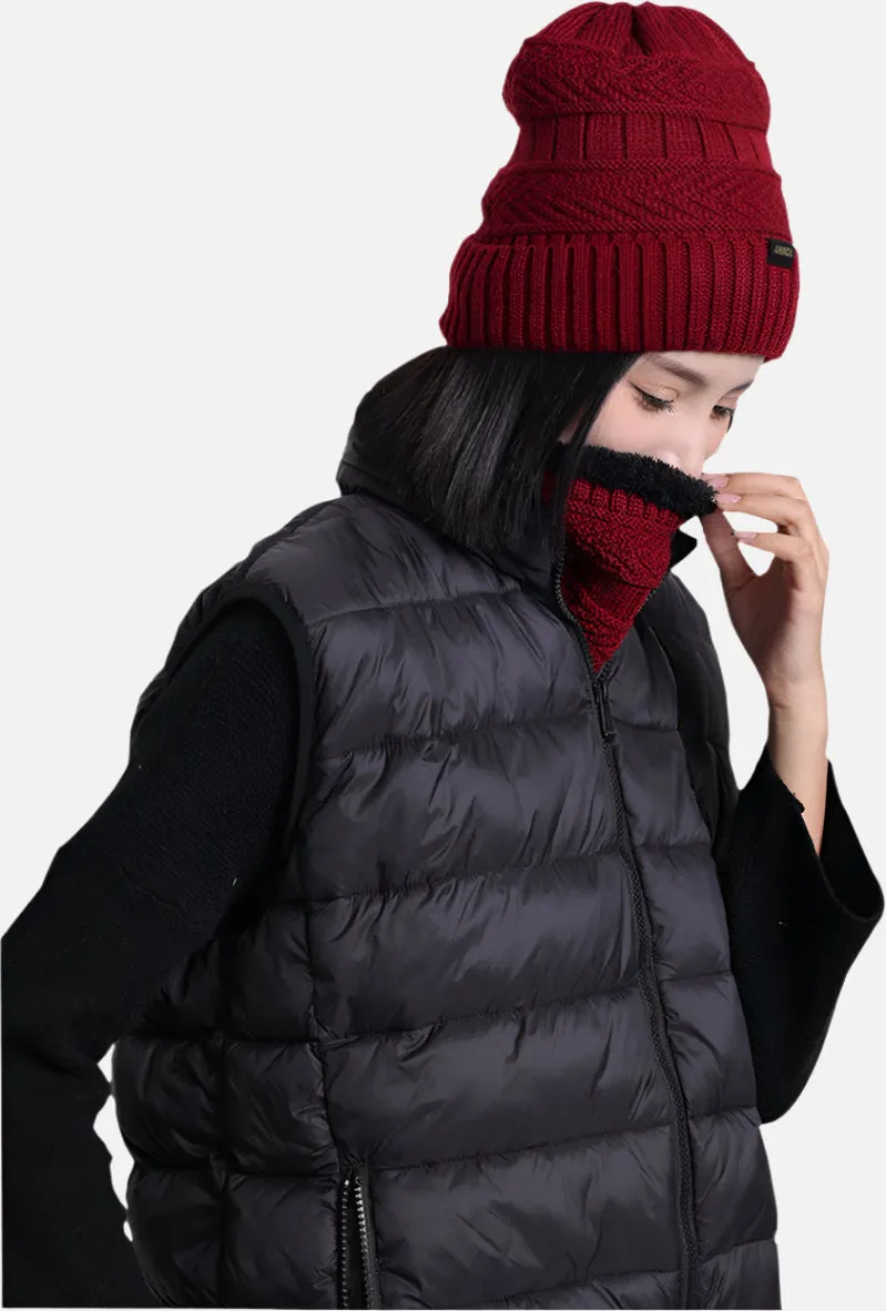 Sidiou Group Fashion Winter Knitted Hat and Scarf Set For Unisex Knitted Beanie Hat Fleece Lining Outdoor Ski Windproof Earflap Cap Scarves
