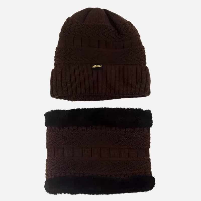 Sidiou Group Fashion Winter Knitted Hat and Scarf Set For Unisex Knitted Beanie Hat Fleece Lining Outdoor Ski Windproof Earflap Cap Scarves