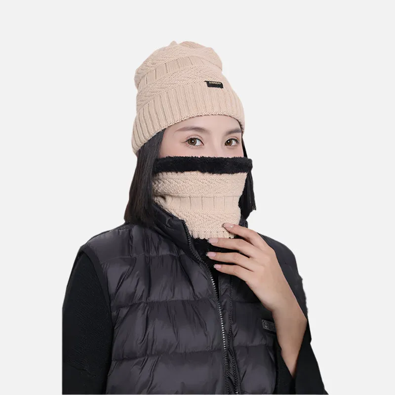 Sidiou Group Fashion Winter Knitted Hat and Scarf Set For Unisex Knitted Beanie Hat Fleece Lining Outdoor Ski Windproof Earflap Cap Scarves