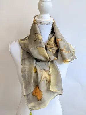 Silk Habotai Naturally Dyed & Eco-Printed Scarf