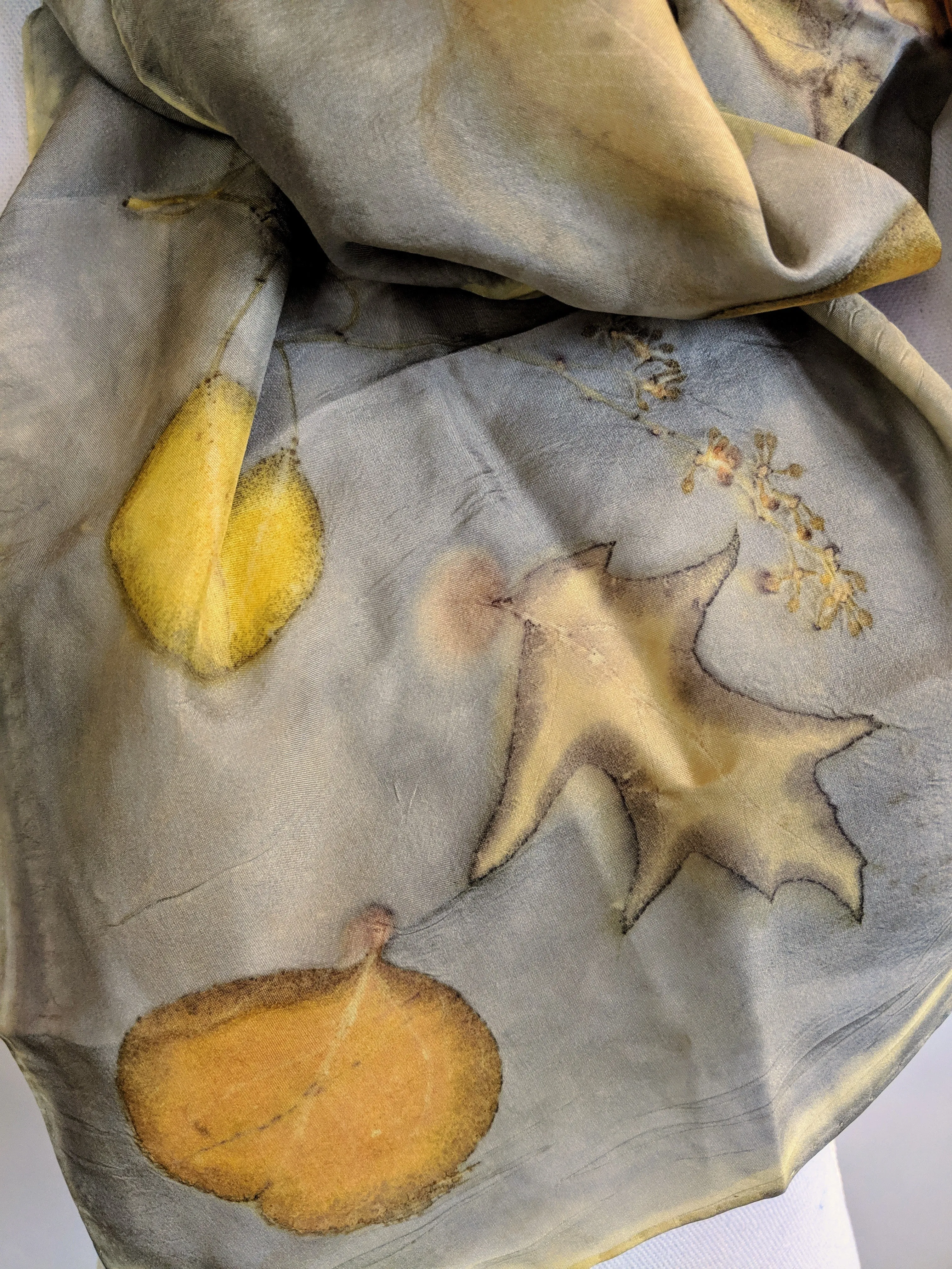 Silk Habotai Naturally Dyed & Eco-Printed Scarf