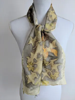 Silk Habotai Naturally Dyed and Eco-Printed Scarf