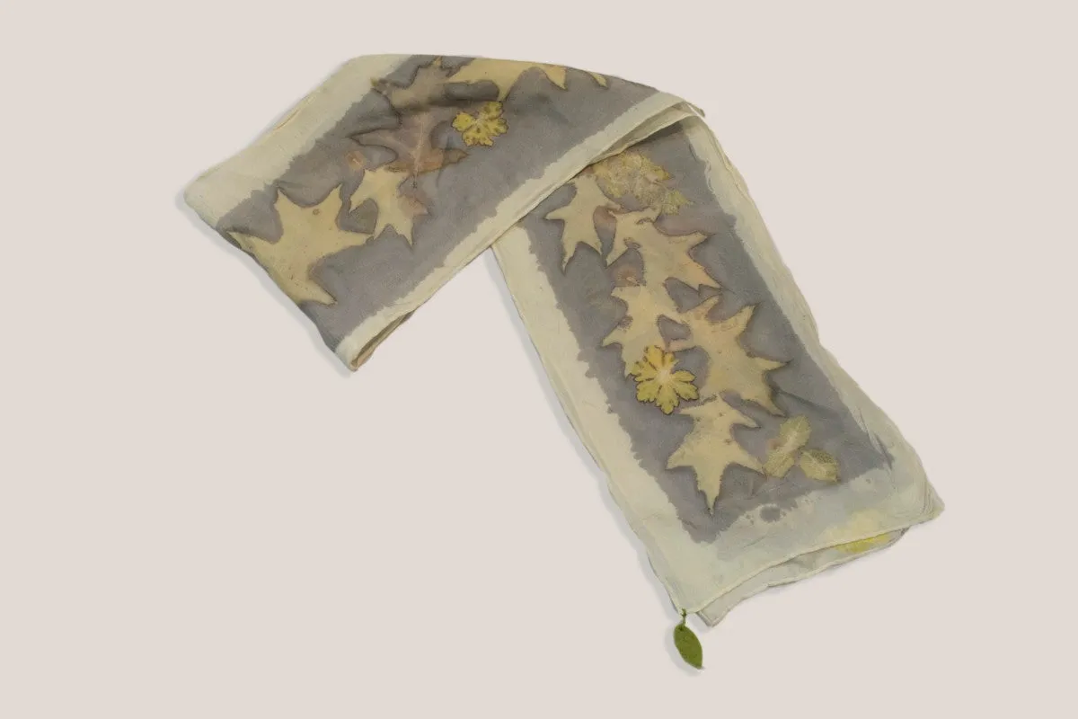 Silk Habotai Naturally Dyed and Eco-Printed Scarf