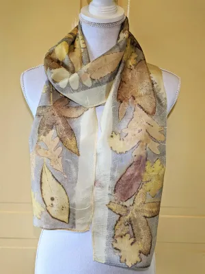 Silk Habotai Scarf Naturally Dye and Eco-Printed