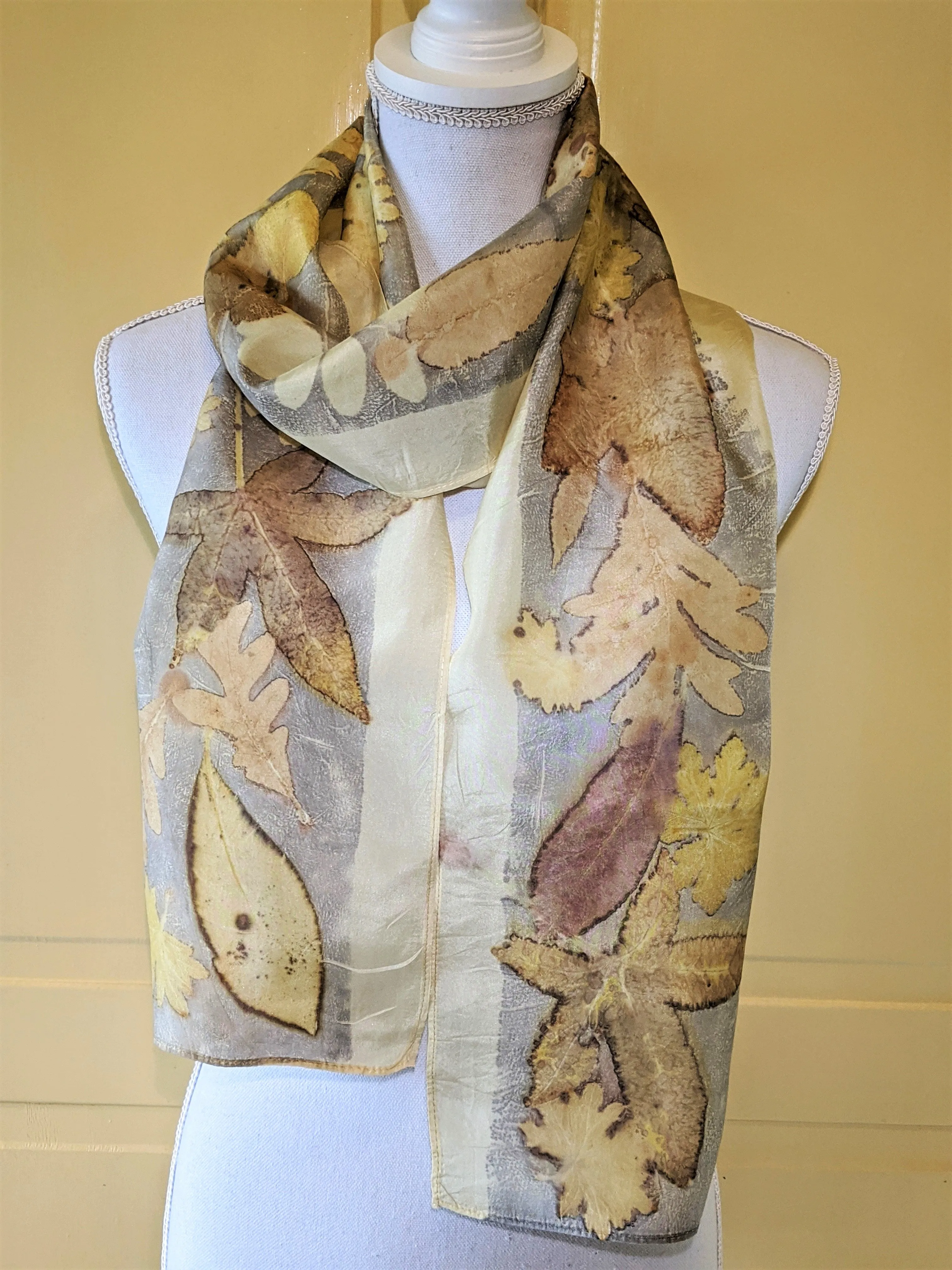 Silk Habotai Scarf Naturally Dye and Eco-Printed