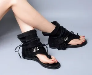 Slip On Tassel Fringe Suede Leather Boots Sandal