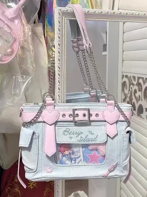 Sohiwoo Harajuku Denim Handbag Women Fairycore Grunge Transparent Jk Shoulder Messenger Bag Ladies Vintage Y2k Bag Aesthetic