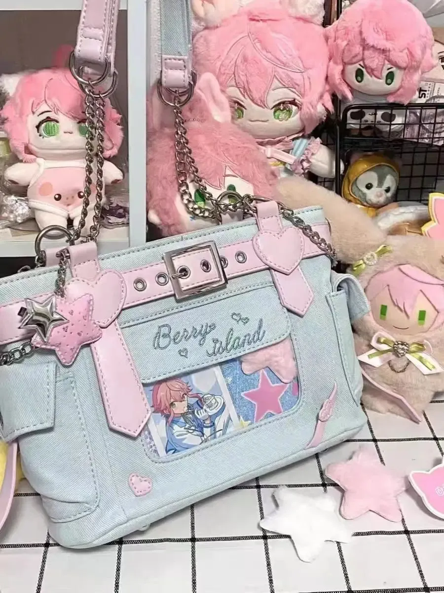 Sohiwoo Harajuku Denim Handbag Women Fairycore Grunge Transparent Jk Shoulder Messenger Bag Ladies Vintage Y2k Bag Aesthetic