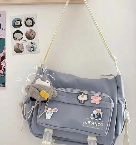 Sohiwoo Japanese Harajuku Crossbody Bags For Women High School Girls Messenger Bag Patchwork Handbags School Book Bag Shoulder Bag Bolso
