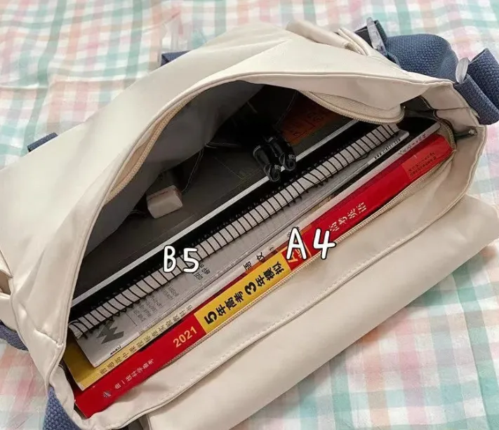 Sohiwoo Japanese Harajuku Crossbody Bags For Women High School Girls Messenger Bag Patchwork Handbags School Book Bag Shoulder Bag Bolso