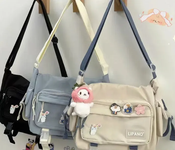 Sohiwoo Japanese Harajuku Crossbody Bags For Women High School Girls Messenger Bag Patchwork Handbags School Book Bag Shoulder Bag Bolso