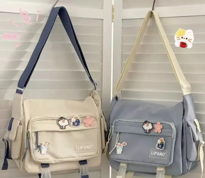 Sohiwoo Japanese Harajuku Crossbody Bags For Women High School Girls Messenger Bag Patchwork Handbags School Book Bag Shoulder Bag Bolso
