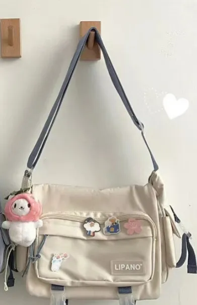 Sohiwoo Japanese Harajuku Crossbody Bags For Women High School Girls Messenger Bag Patchwork Handbags School Book Bag Shoulder Bag Bolso