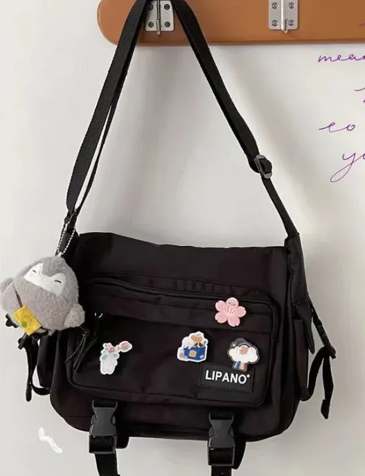 Sohiwoo Japanese Harajuku Crossbody Bags For Women High School Girls Messenger Bag Patchwork Handbags School Book Bag Shoulder Bag Bolso