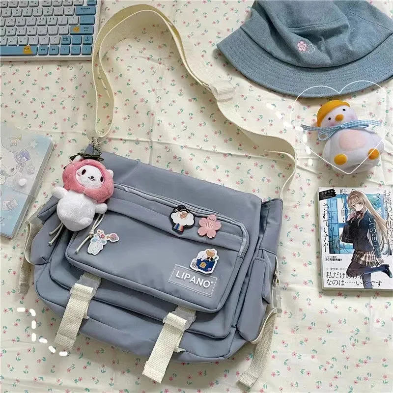 Sohiwoo Japanese Harajuku Crossbody Bags For Women High School Girls Messenger Bag Patchwork Handbags School Book Bag Shoulder Bag Bolso