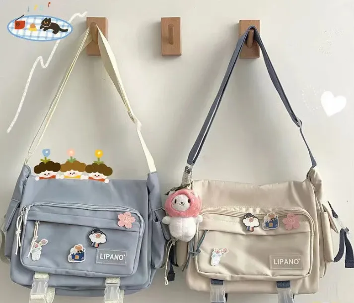 Sohiwoo Japanese Harajuku Crossbody Bags For Women High School Girls Messenger Bag Patchwork Handbags School Book Bag Shoulder Bag Bolso