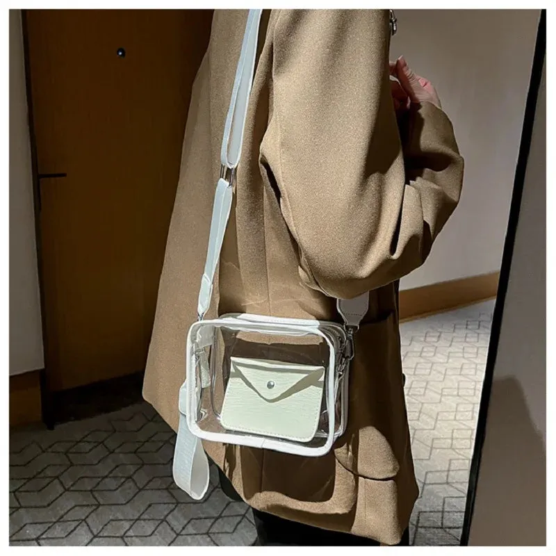 Sohiwoo Ladies Luxury Square Shape Clear Messenger Women Small Mobile Phone Crossbody Purse Transparent Stadium Bag For College Girls
