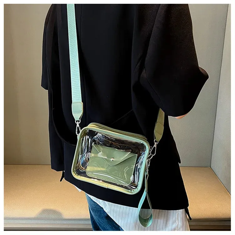Sohiwoo Ladies Luxury Square Shape Clear Messenger Women Small Mobile Phone Crossbody Purse Transparent Stadium Bag For College Girls