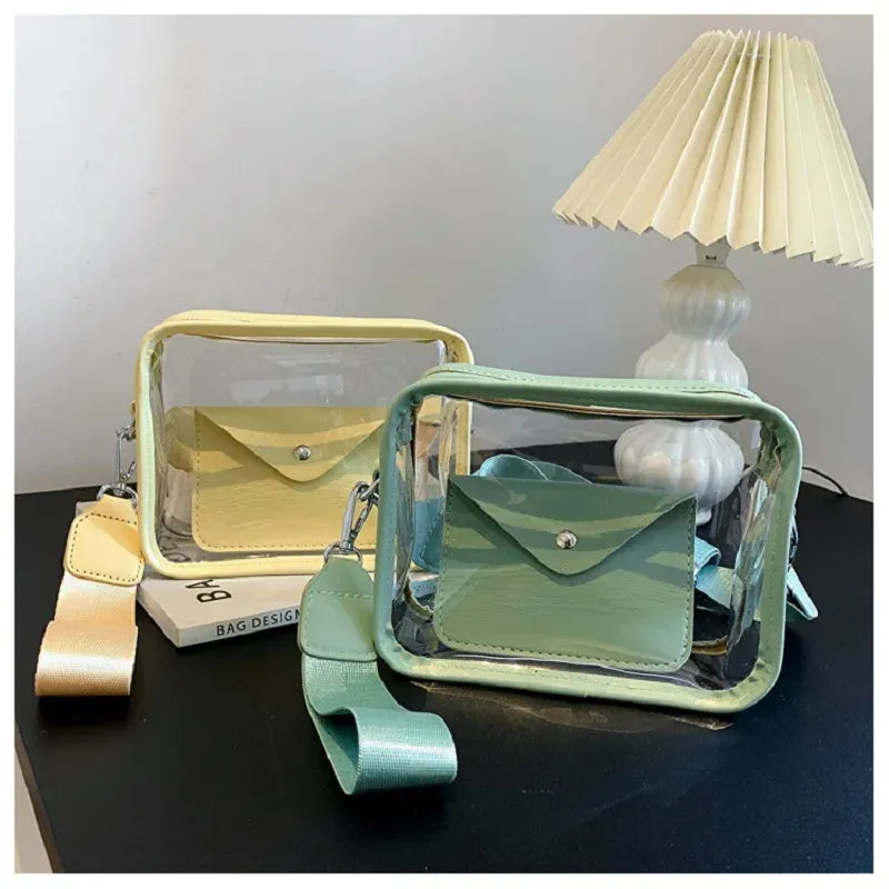 Sohiwoo Ladies Luxury Square Shape Clear Messenger Women Small Mobile Phone Crossbody Purse Transparent Stadium Bag For College Girls