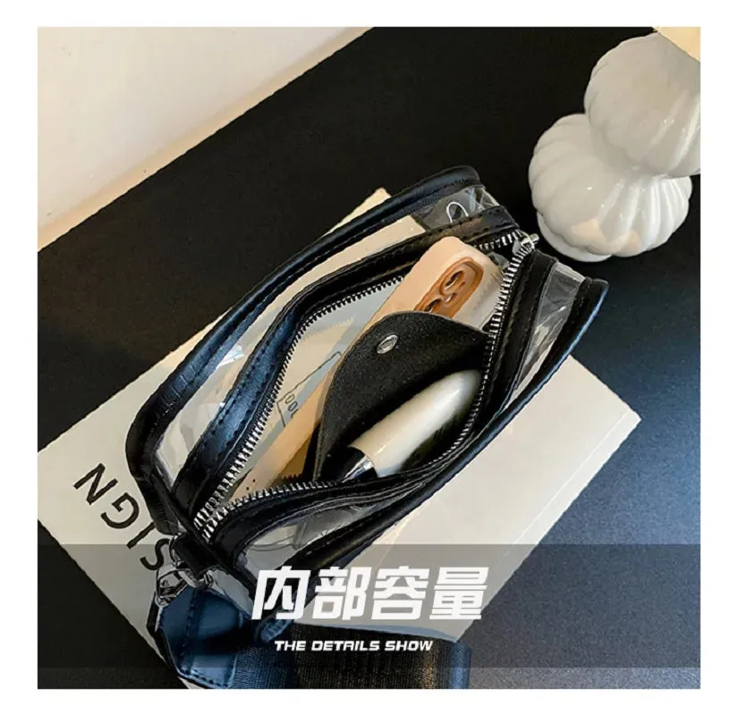 Sohiwoo Ladies Luxury Square Shape Clear Messenger Women Small Mobile Phone Crossbody Purse Transparent Stadium Bag For College Girls