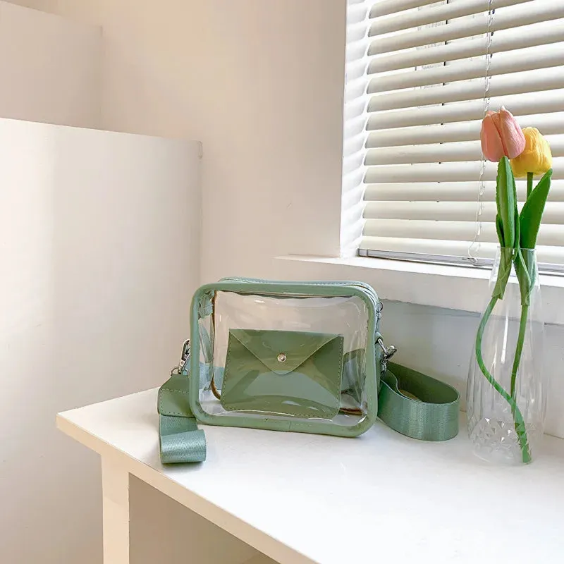 Sohiwoo Ladies Luxury Square Shape Clear Messenger Women Small Mobile Phone Crossbody Purse Transparent Stadium Bag For College Girls