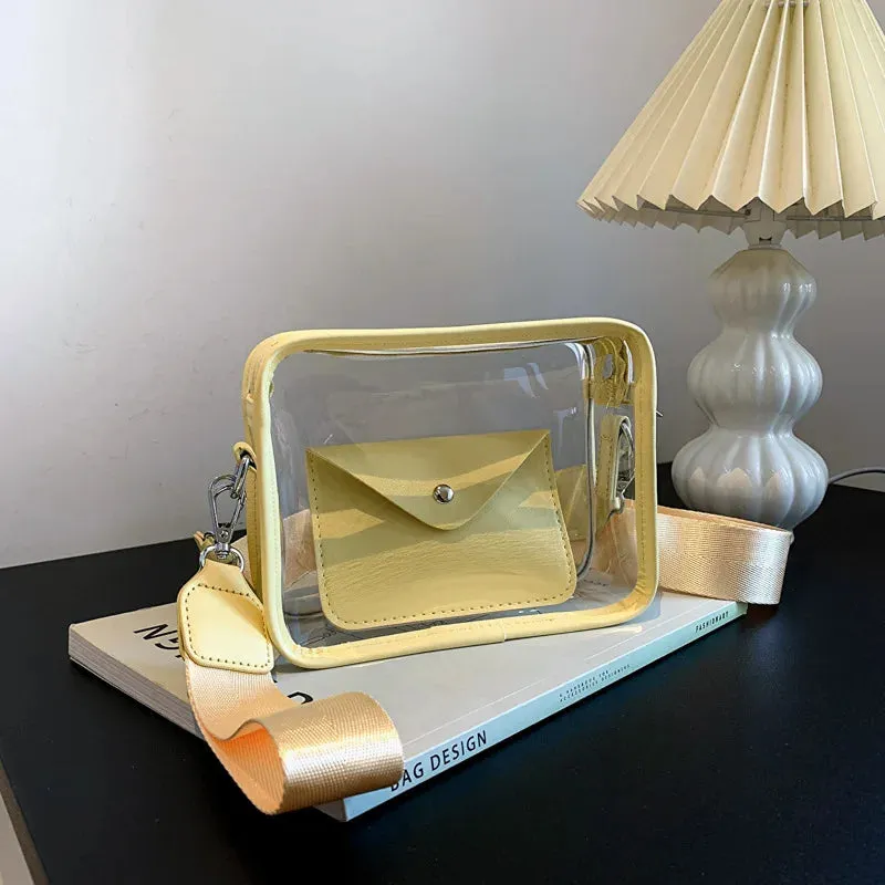 Sohiwoo Ladies Luxury Square Shape Clear Messenger Women Small Mobile Phone Crossbody Purse Transparent Stadium Bag For College Girls