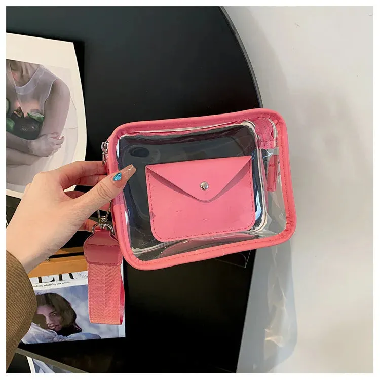 Sohiwoo Ladies Luxury Square Shape Clear Messenger Women Small Mobile Phone Crossbody Purse Transparent Stadium Bag For College Girls